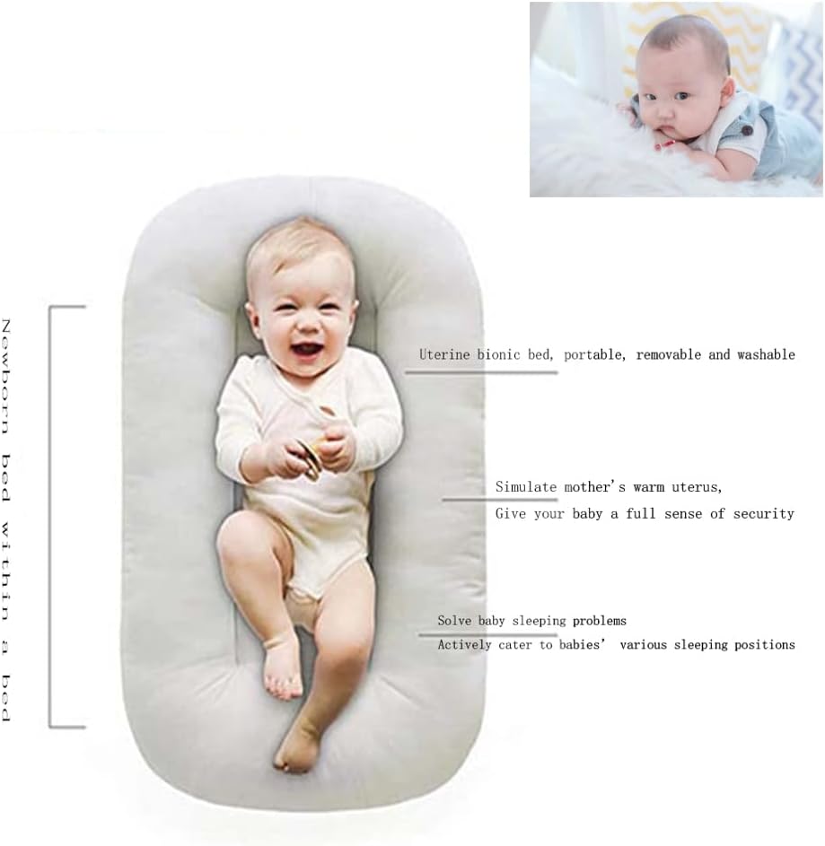 Tumbona de bebé, almohada para tumbona de bebé de 0 a 24 meses, nido de tumbona para bebé, almohada para tumbona para recién nacido (gris oscuro)