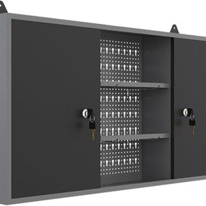 JZD Armario de almacenamiento de pared de metal con 2 puertas con cerradura, para oficina en casa, garaje, sótano, negro y gris, 47.2 x 7.9 x 23.6 JZD Armario de almacenamiento de pared de metal con 2 puertas con cerradura, para oficina en casa, garaje, sótano, negro y gris, 47.2 x 7.9 x 23.6
