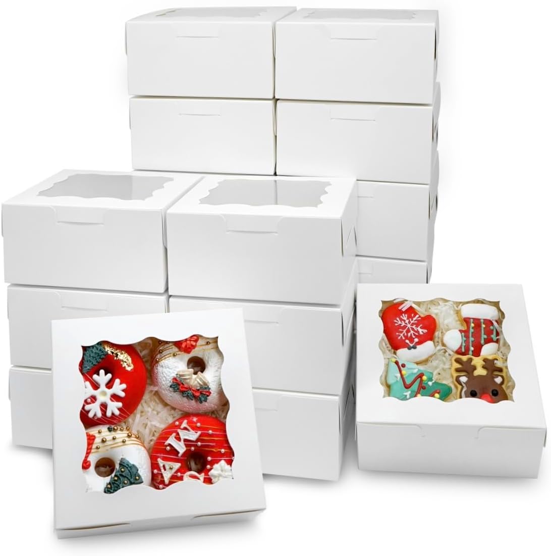 XIINHPKGG – 50 cajas de galletas de 6 x 6 x 3 pulgadas cajas de panadería con ventana, cajas de golosinas, cajas de fresas, mini cajas de pastel