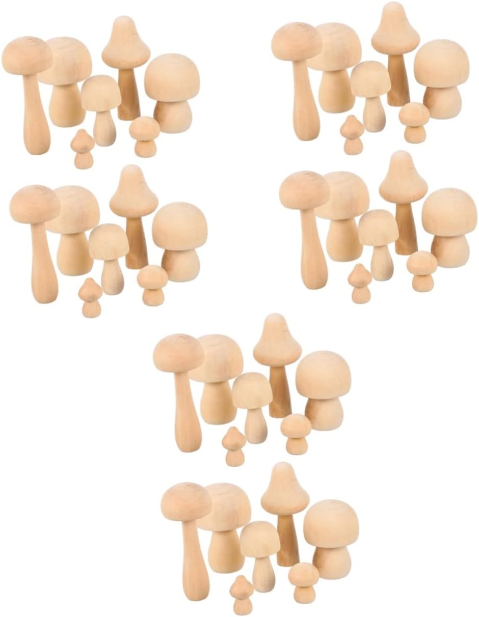 EXCEART 42 Pcs White Mushroom Natural Unfinished Mushrooms Nativity Toys for Kids DIY Mushroom Crafts Christmas Peg Mushroom Head Pegs Gnome Peg