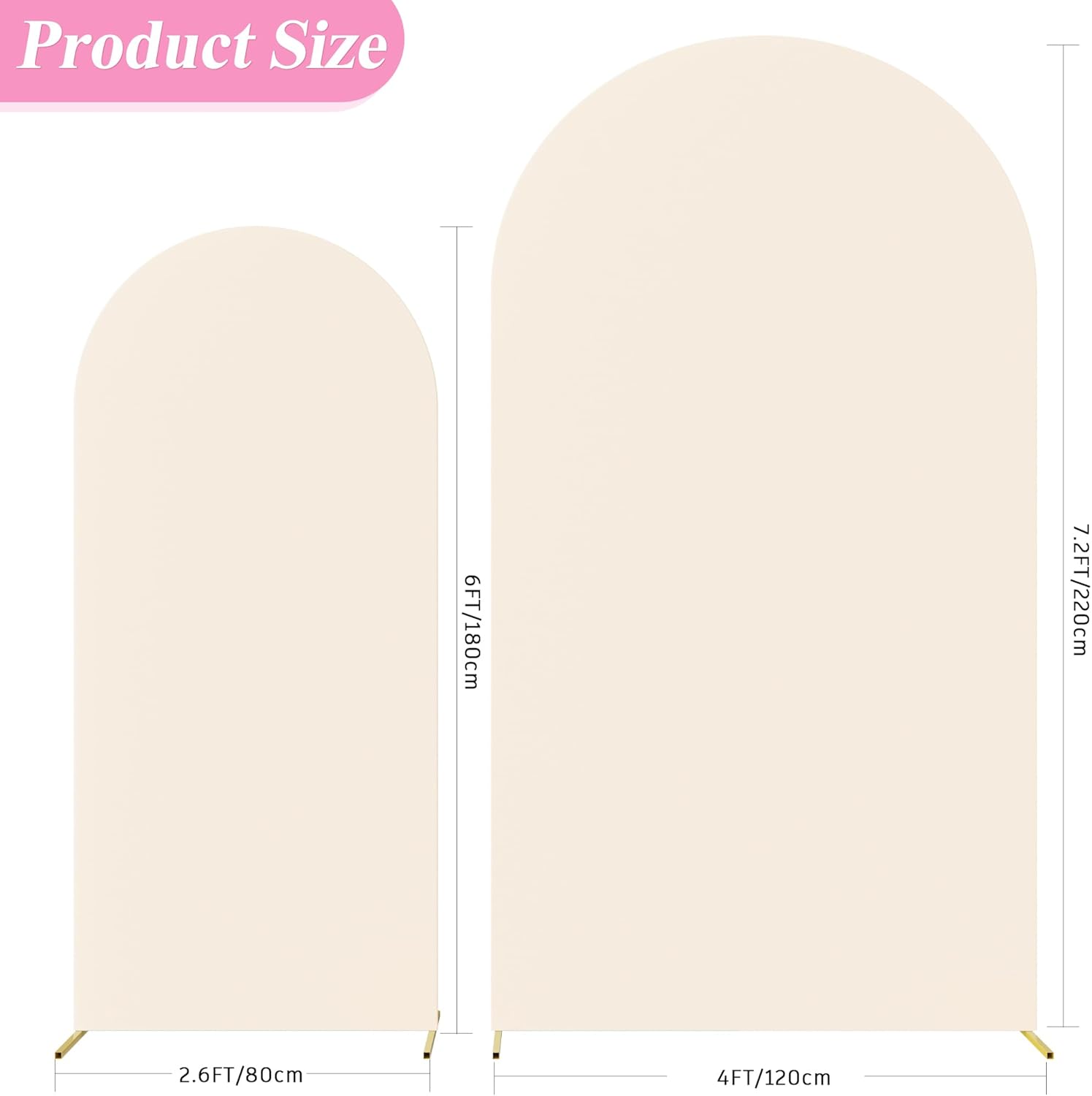 Fomcet Juego de 2 fundas para arco de boda de 6 pies, 7.2 pies, color beige, de 2 caras, parte superior redonda de elastano, cubierta de telón de