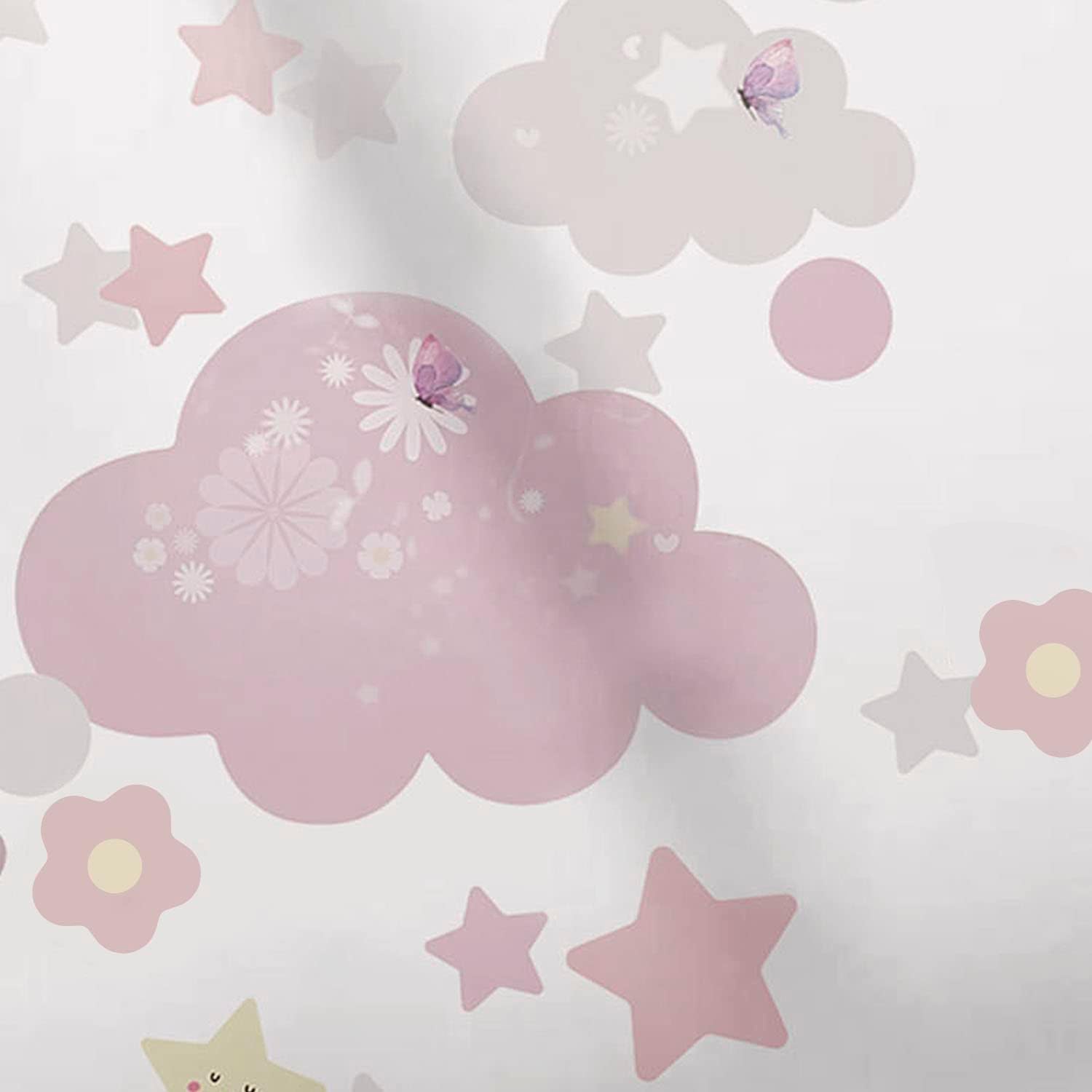 Calcomanía de pared de tela, calcomanías de pared de estrellas bohemias, nubes, acuarela pastel luna flor calcomanía para pared corazón calcomanías