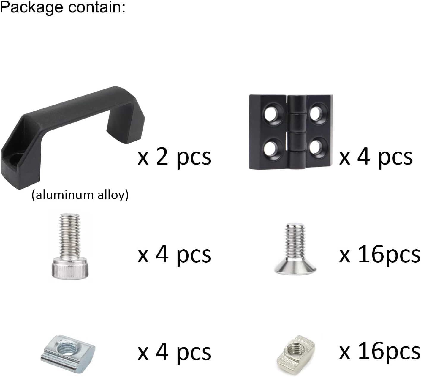 4 bisagras de pivote extruidas serie 2020 para perfil de extrusión de aluminio serie 20, 2 manijas de puerta de aluminio de 3.543 in serie 2020 y
