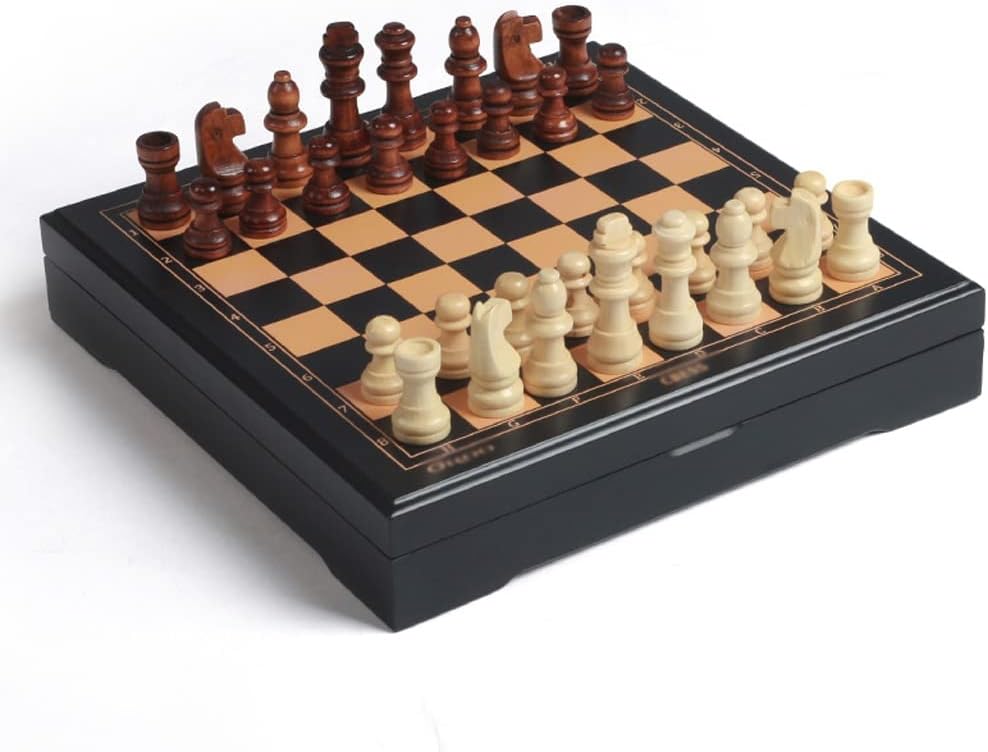 JGATW Juego de ajedrez de madera, juego de mesa de ajedrez de 9.3 pulgadas con pieza de ajedrez artesanal y ranuras de almacenamiento para niños y