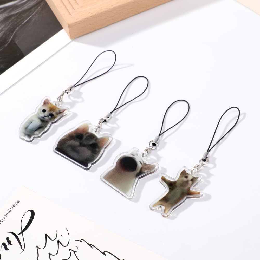 EXPHAIN 7 piezas de llavero con dije para teléfono con diseño de gato Y2k, lindo Kawaii para teléfono, correa estética, Acrílico, No es una piedra