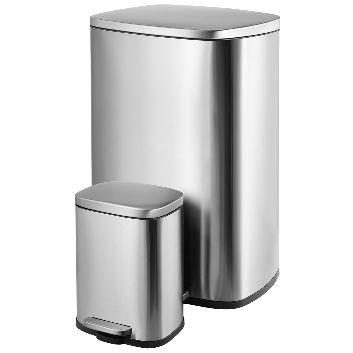 Arlopu Cubo de basura de 13.2 + 1.3 galones, cubo de basura de acero inoxidable, cubo de basura de cierre suave con cubo interior de plástico