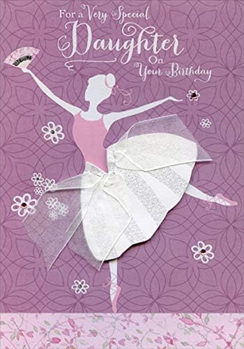 Designer Greetings Bailarín de ballet con tutú 3D con punta en 3D y cinta blanca decorada a mano, tarjeta de cumpleaños para hija