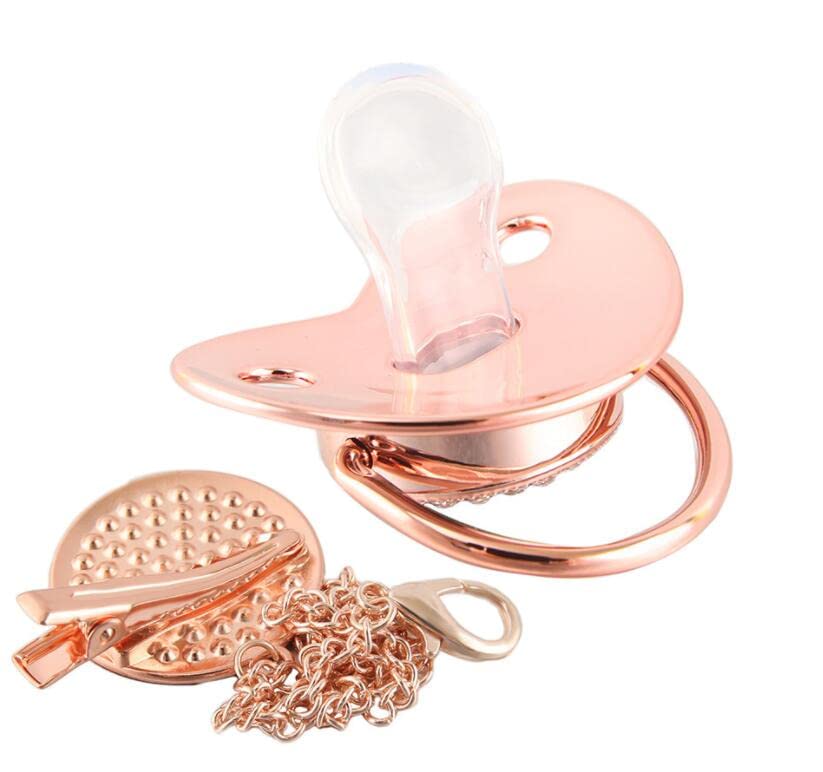 Chupete y clips para bebé con diamantes de imitación, oro rosa, iniciales de 26 letras, personalizable, para bebé, recién nacido, chupete para la