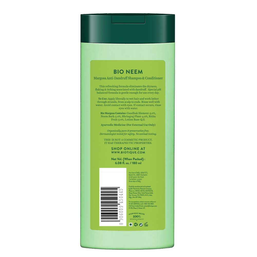 Biotique Bio Neem Margosa Champú y Acondicionador Anticaspa, 6.1 fl oz