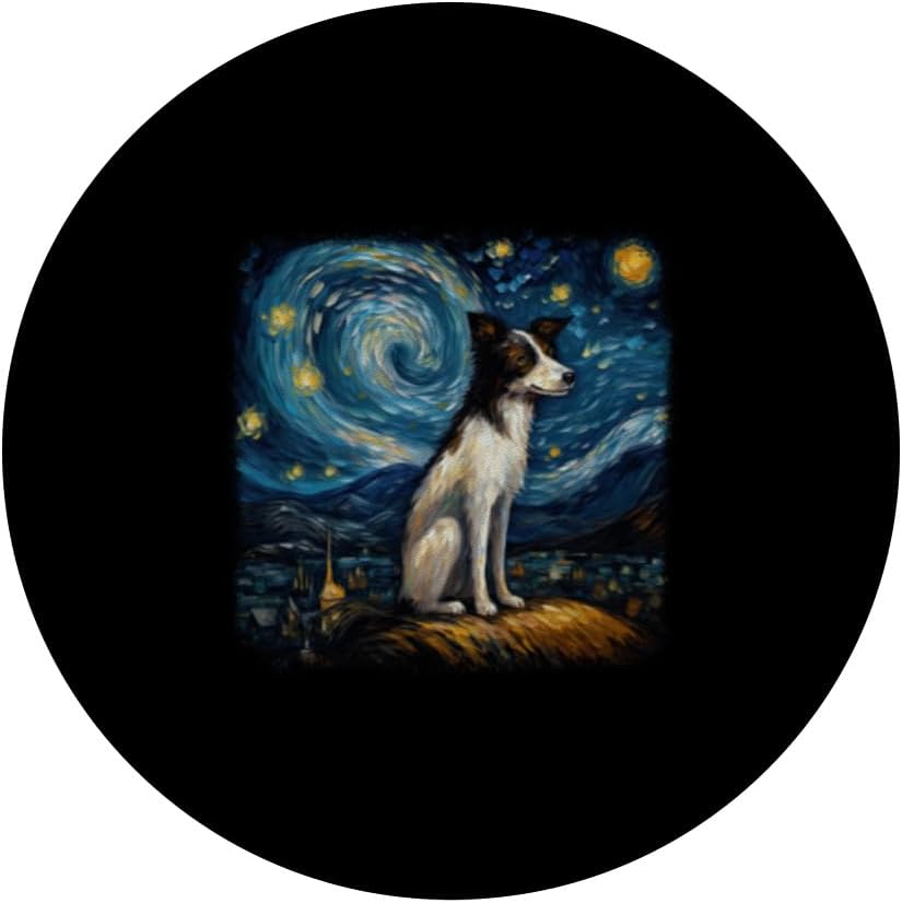Van gogh Border Collie in starry night PopSockets Swappable PopGrip