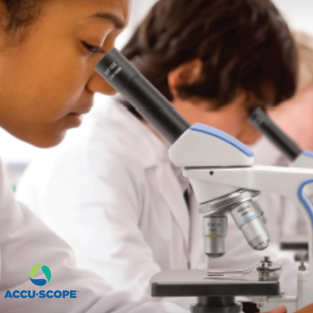 Accu-Scope Microscopio compuesto EXM-150 – Cabeza monocular, aumento 40-400X, diafragma de disco, iluminación LED inalámbrica, microscopio biológico