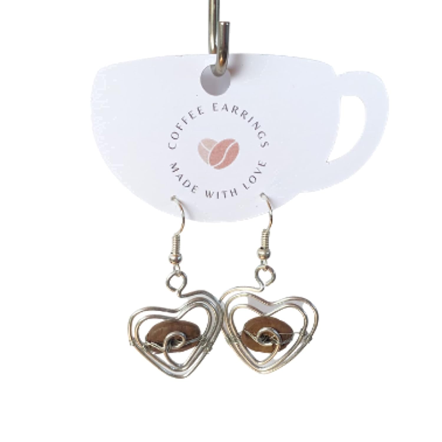 Coffee Lovers Jewelry Gift for Mom, Coffee Bean Heart Earrings Handmade with Love by Mothers In Need
