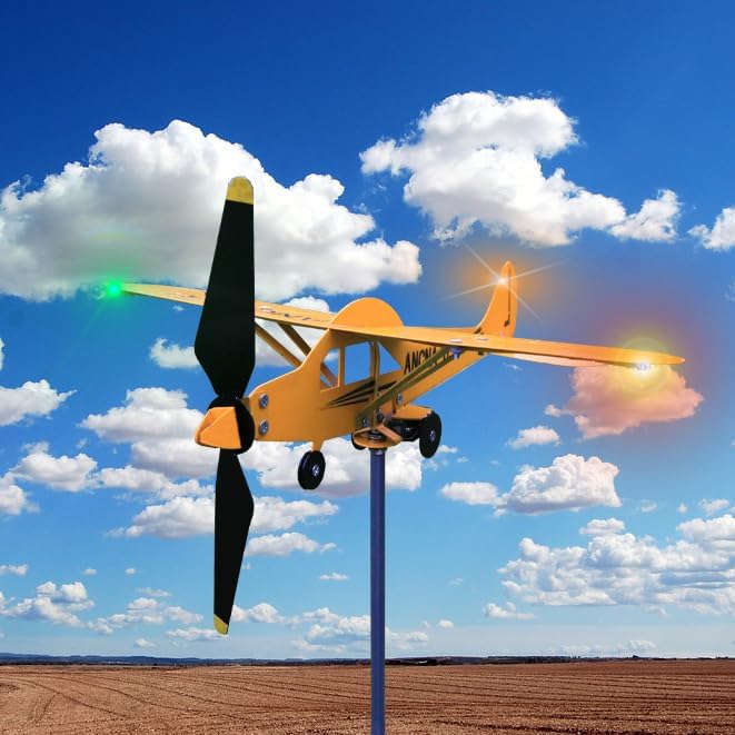 Veleta de viento de avión brillante, con luz LED, veletas para patio, cobertizos de jardín, veletas de viento, cúpula, veletas, casa, veletas,