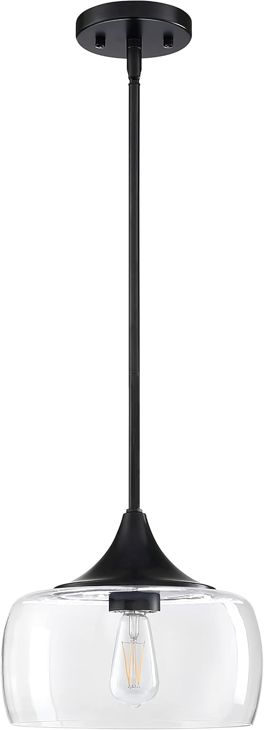 Lámpara colgante de techo semiempotrada, moderna pantalla de vidrio transparente soplado a mano, clásica para granja, entrada, comedor, isla de