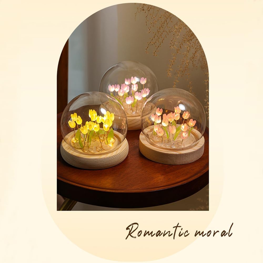 Luz nocturna de tulipán de bricolaje con 13 flores, bonita simulación de flores para dormitorio, lámpara de mesa para dormir, lámpara decorativa de