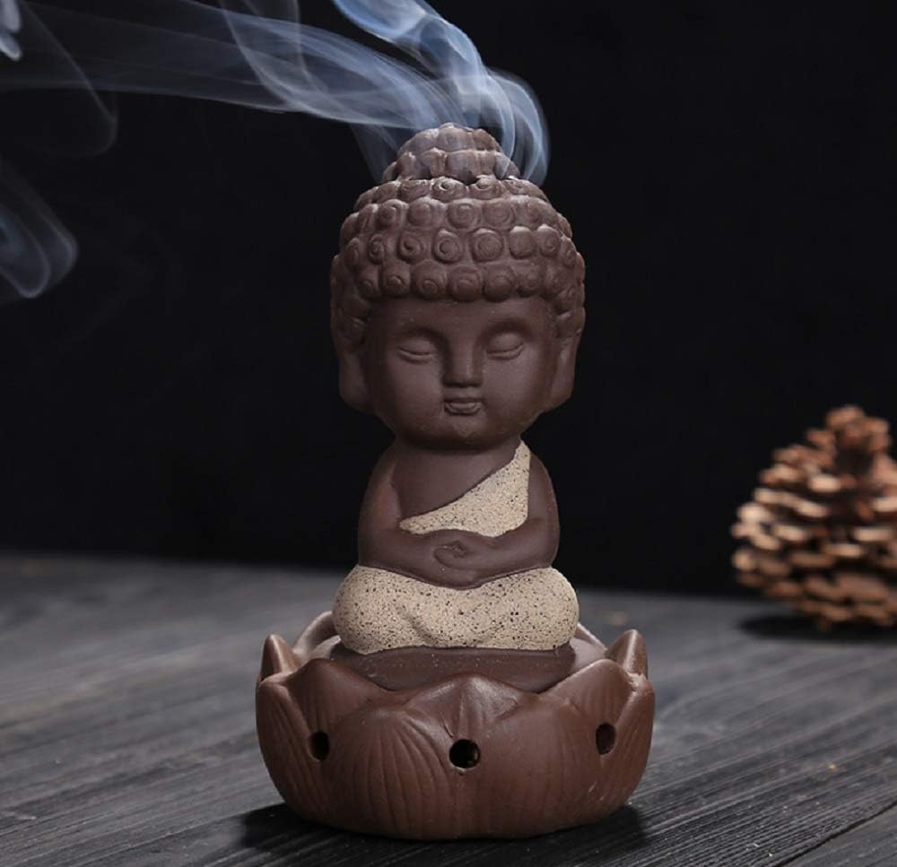 DMtse Lindo Buda de cerámica Zen meditación sentado estatuas de loto estatuas de Buda, quemador de incienso, tablero de cenizas, aromaterapia para