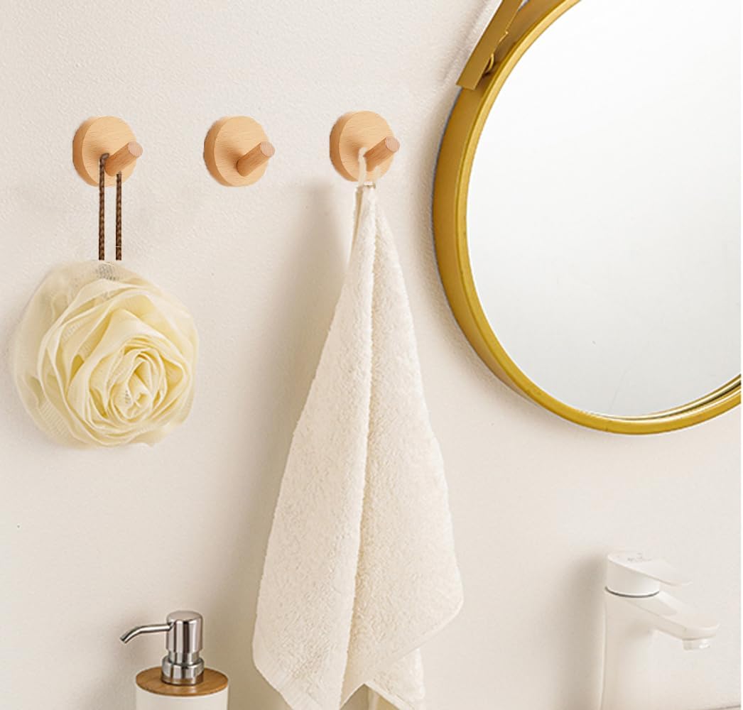 Gancho de pared de madera, gancho adhesivo sin taladro, gancho de madera natural para sombrero de entrada, dormitorio, ganchos decorativos para