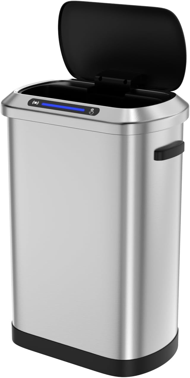 Bote de basura automático inteligente de 13 galones de 50 litros con tapa, cuerpo grueso de acero inoxidable y tapa de sensor sin tacto súper