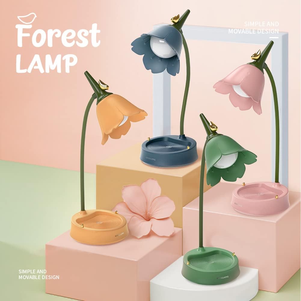 FIALAME Lámpara de mesa con diseño de flores, lámpara de noche de rearchage USB, 3 colores con interruptor táctil regulable e inalámbrico, luz de