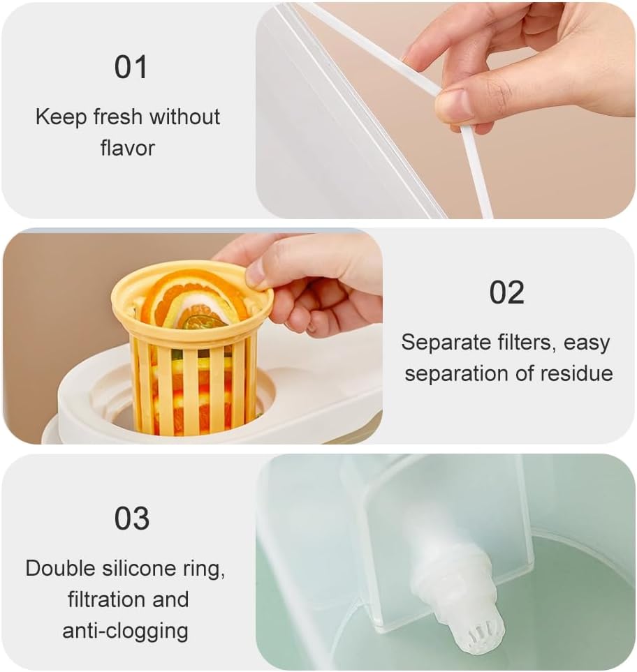 Dispensador de bebidas con espita de plástico para fiestas, jarra de limonada con filtro, jugo, agua fría, té, café, recipiente para nevera,