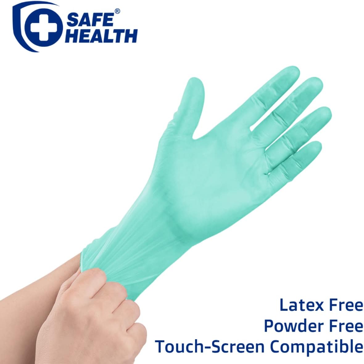 Safe Health Aloegenii – Guantes desechables de vinilo verde HD, revestimiento de aloe vera, 5.5 mil, libre de látex en polvo, grado médico
