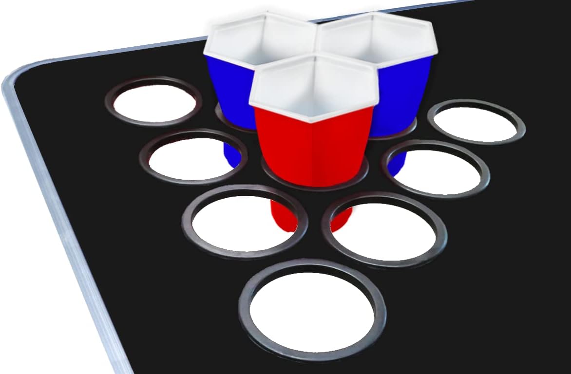 Mesa de pong plegable de 8 pies con HEXCUPs, elige el tamaño de la mesa (estándar o delgada) y opciones (base, agujeros para tazas, luces LED, o