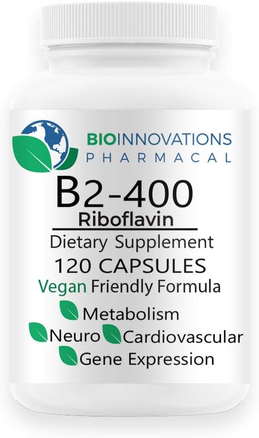 BioInnovations Pharmacal B2-400 Riboflavina pura – Salud del sistema nervioso, desintoxicación de homocisteína, cardiovascular, ayuda a aumentar la