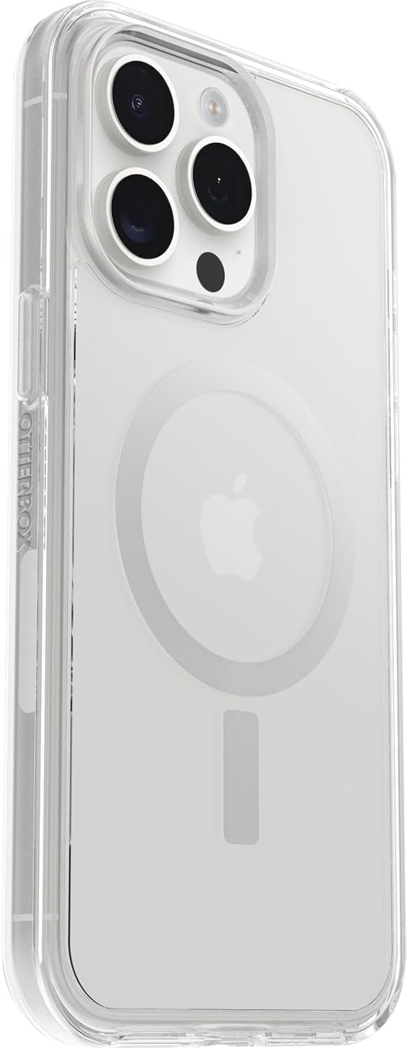 OtterBox Funda transparente para iPhone 15 Pro MAX (solamente) de la serie Symmetry – (transparente), se ajusta a MagSafe, ultra elegante, bordes
