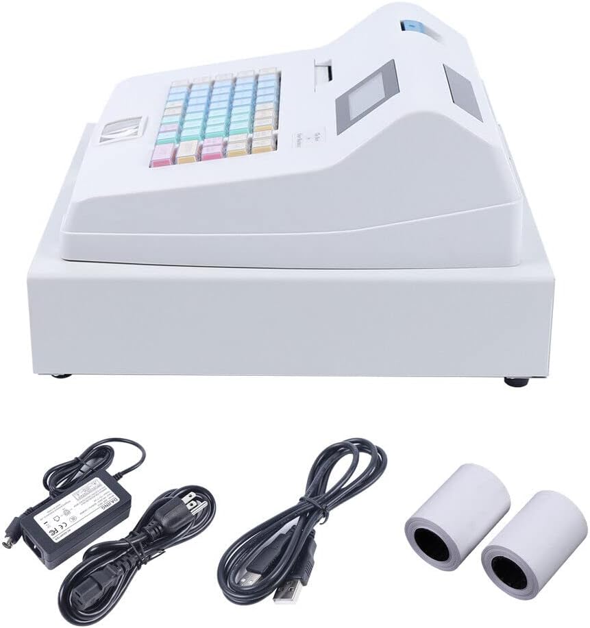 Caja registradora electrónica, sistema de posición LED48-Key con doble pantalla y funciones de impresión, caja registradora electrónica con cajones