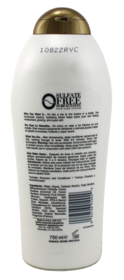 Ogx Acondicionador de leche de coco 25.4 onzas (25.4 fl oz) (paquete de 2)