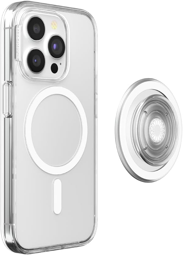 PopSockets Funda para iPhone 15 Pro con agarre redondo para teléfono compatible con MagSafe, funda de teléfono para iPhone 15 Pro, compatible con