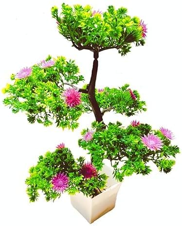 Árbol bonsái artificial, planta bonsái artificial para decoración del hogar, plantas de interior, árbol de gran tamaño con flores (flores rosadas)