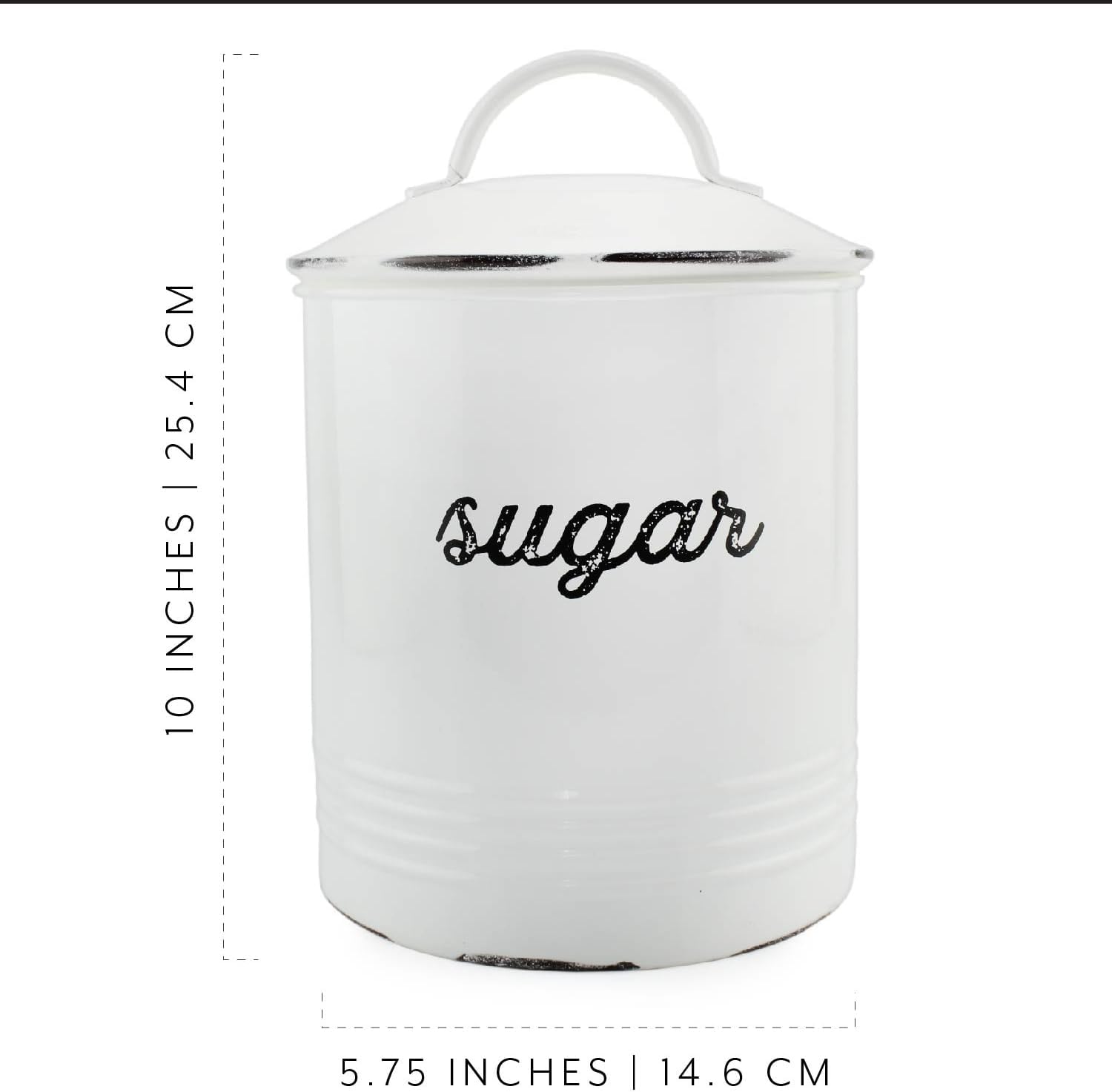 AuldHome – Recipiente de azúcar blanco esmaltado almacenamiento de grapas de estilo rústico envejecido para cocina