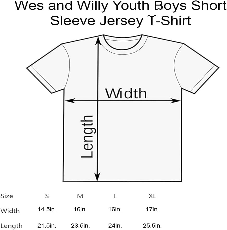 Wes and Willy Camiseta de manga corta con estampado de jersey para jóvenes y niños, tallas 8-20
