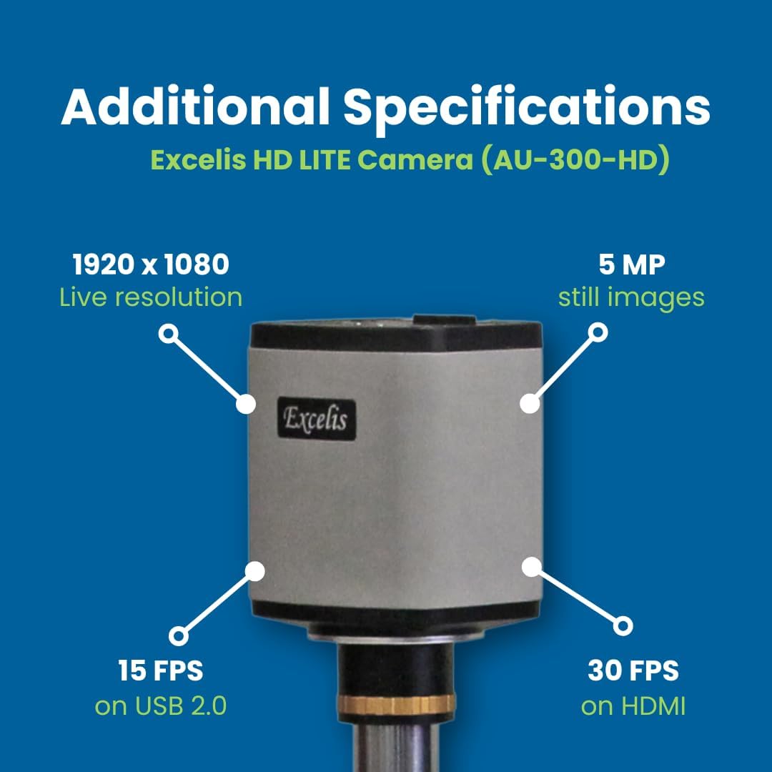 Microscopio digital Accu-Scope con cámara, EXC-123-HD – Cabezal trinocular, aumento 40-1000X – Resolución HD 1080p – Imagen de 5 megapíxeles y