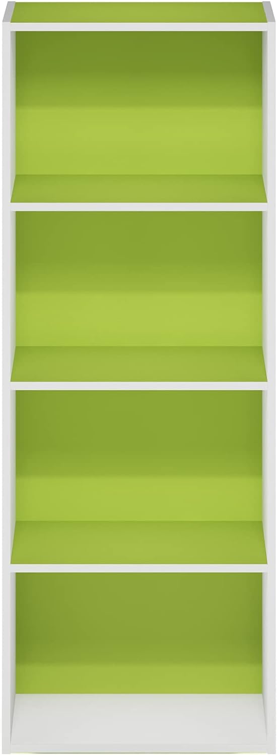 Furinno Luder – Estantería para libros, 4 niveles, color blanco y verde