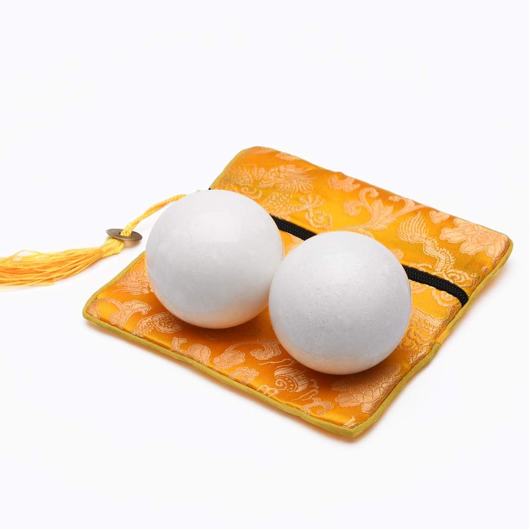 BRABUD 2.09 ” chino Baoding salud ejercicio bolas con bolsa mármol blanco mano bolas colección regalo TQZDBS034
