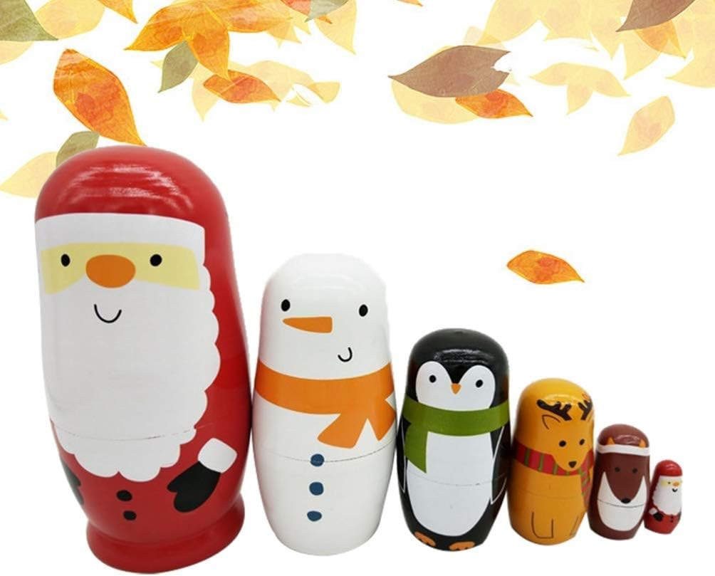 Healifty Muñecos rusos para niños, 6 unidades, juego de regalo de madera hecho a mano para niños, muñecas de anidación para Navidad, juguete de