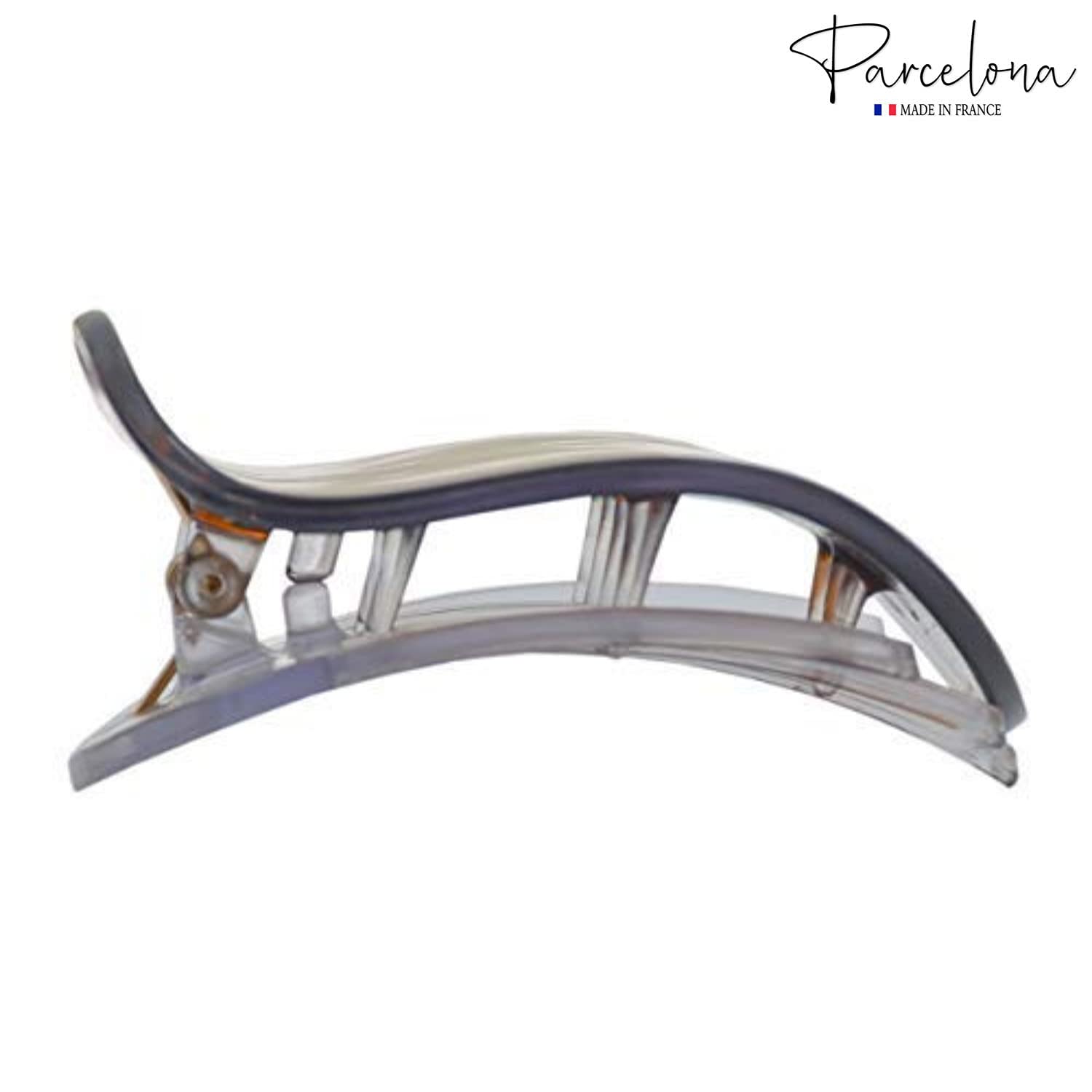 Parcelona France Onde Leopard Tortoise Shell Clear Celluloid Side Slide en agarre seguro pinza de pelo fino de pato para yoga -2 34 pulgadas