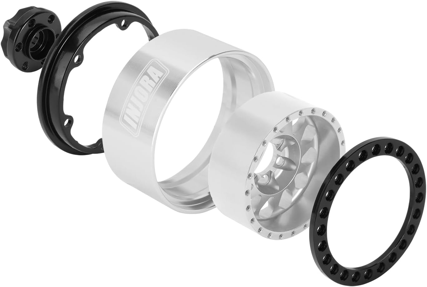 INJORA Rueda Beadlock de 1.9 pulgadas, compensación negativa de 0.409 in, rueda de aluminio CNC para TRX4 SCX10 Gen8 VS4-10 110 RC Crawler Car