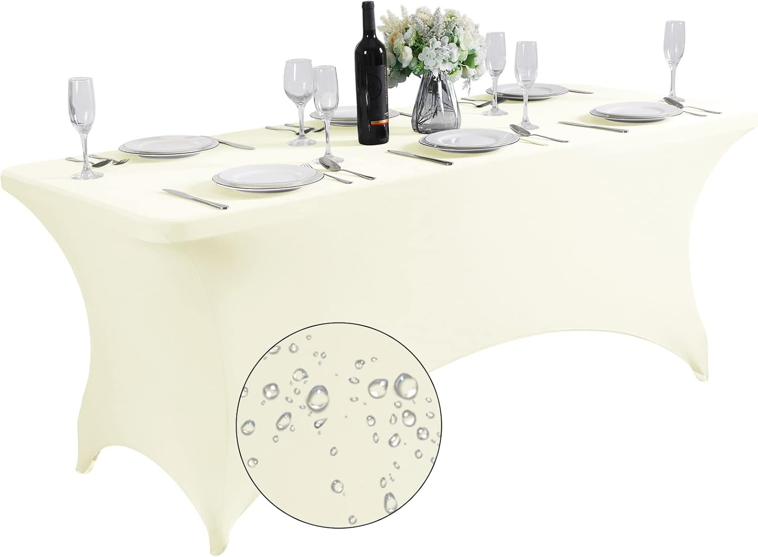 Mantel de elastano impermeable para mesa de 6 pies, universal, elástico, para fiestas, banquetes, bodas y eventos, color marfil