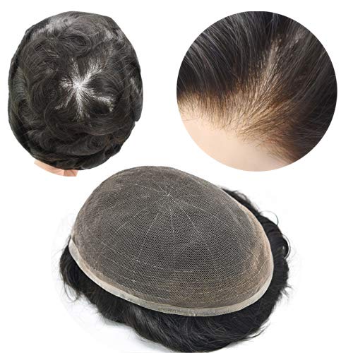 Tupé para hombres, pieza de cabello humano real para hombres, encaje suizo tipo tupé, sistema de cabello atado a mano para hombres, postizo