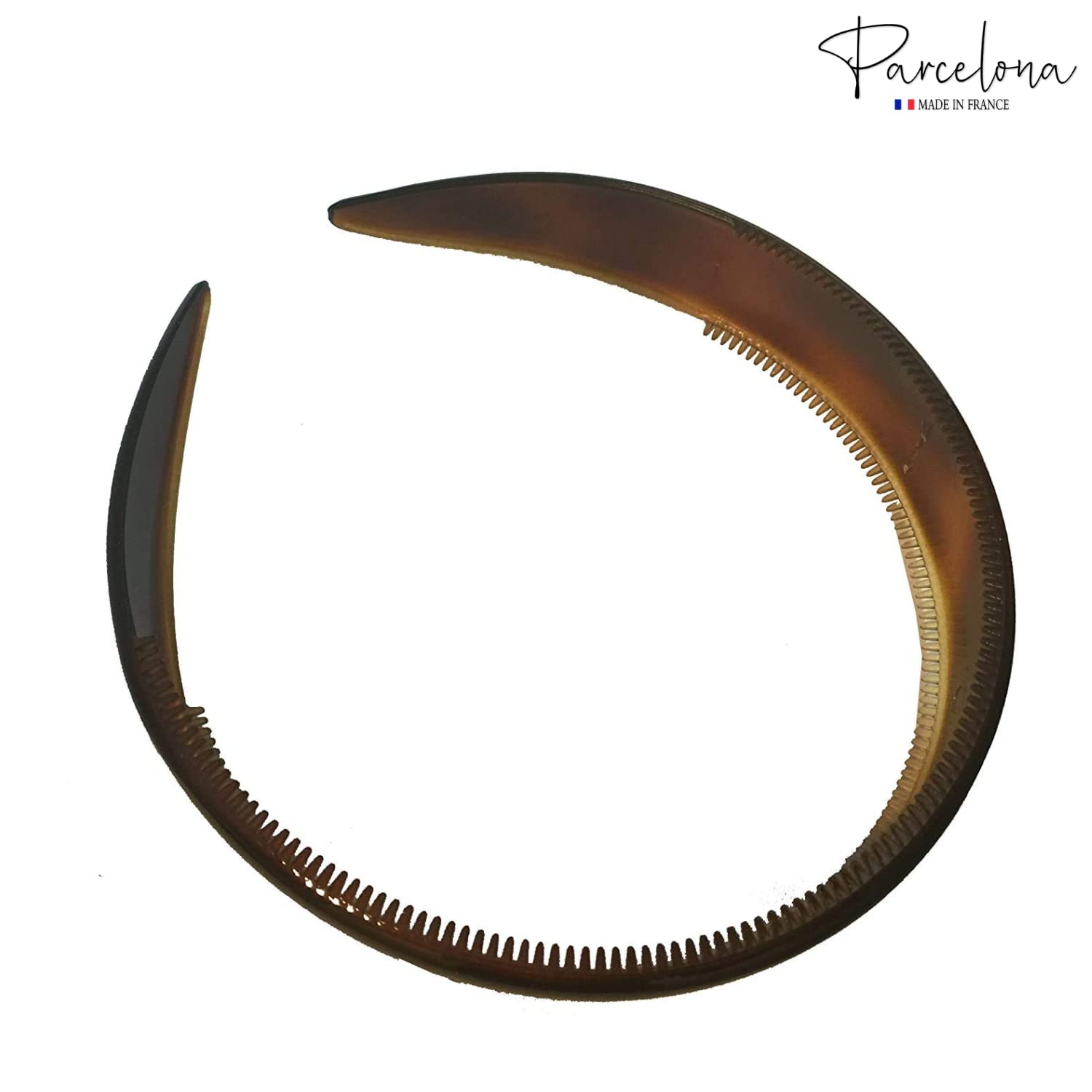 Parcelona Diadema de pelo flexible de celuloide marrón con concha de tortuga francesa extra ancha para mujer, agarre fuerte, antideslizante,