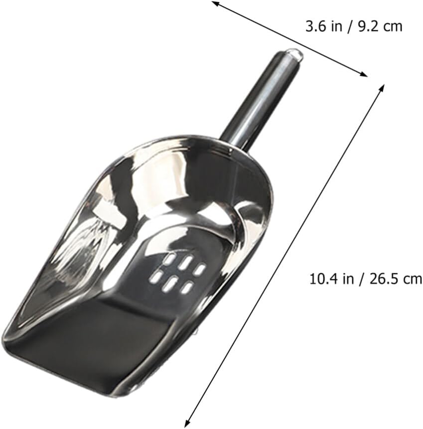 Luxshiny Cucharas de hielo con agujeros de acero inoxidable ranurado cuchara de comida para perros Cuchara de arena para gatos, pala profunda,