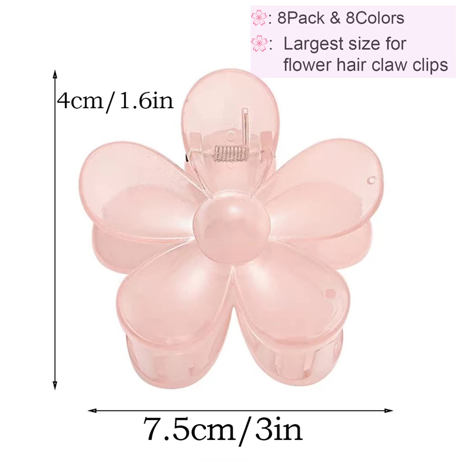 Pinzas para el cabello de flores, 8 pinzas antideslizantes para el cabello, pinzas de garra grandes, lindas pinzas para el cabello de sujeción