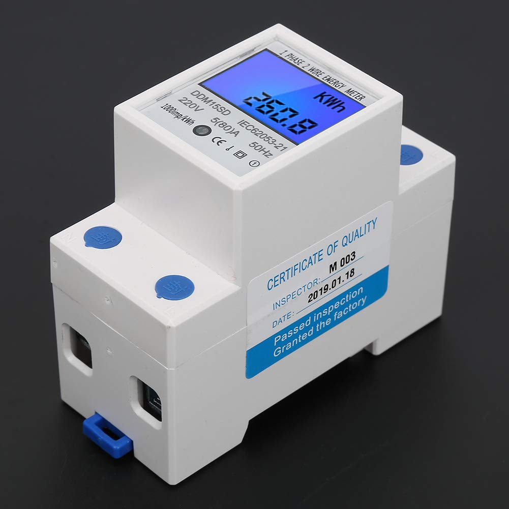 Medidor electrónico KWh, medidor de energía DDM15SD de 5-80A, medidor de energía monofásico, instalación de riel DIN de 1.378in,