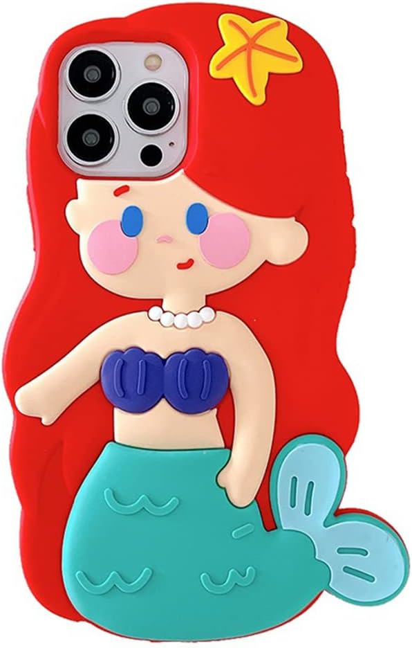 Funda de silicona para iPhone 12 Pro Max de 6.7 pulgadas, funda de teléfono de sirena roja Kawaii 3D, funda gruesa a prueba de golpes, suave, retro,
