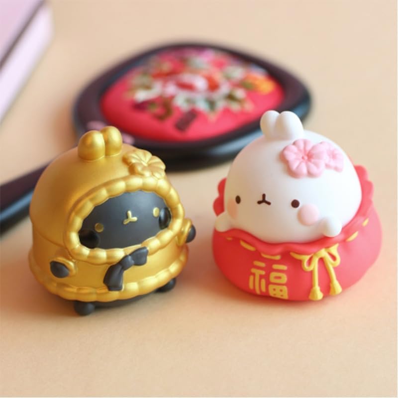 Molang Fortune Rabbits Series Caja misteriosa de juguetes Caja ciega linda figura coleccionable, modelo de acción para niña, sorpresa de cumpleaños,