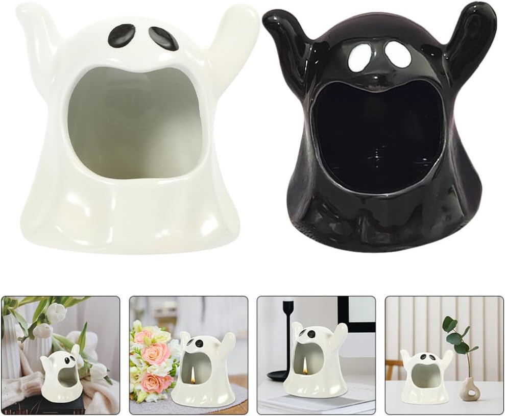 Didiseaon Decoración para el hogar, 2 piezas, candelabro, mesa, decoración de porcelana blanca, portavelas de cerámica de Halloween, regalo de
