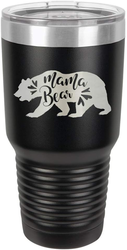 MAMA BEAR BLACK Vaso de bebida de 30 onzas con pajita  Taza de viaje grabada con láser con citas divertidas  Comparar con Yeti Rambler  Idea de
